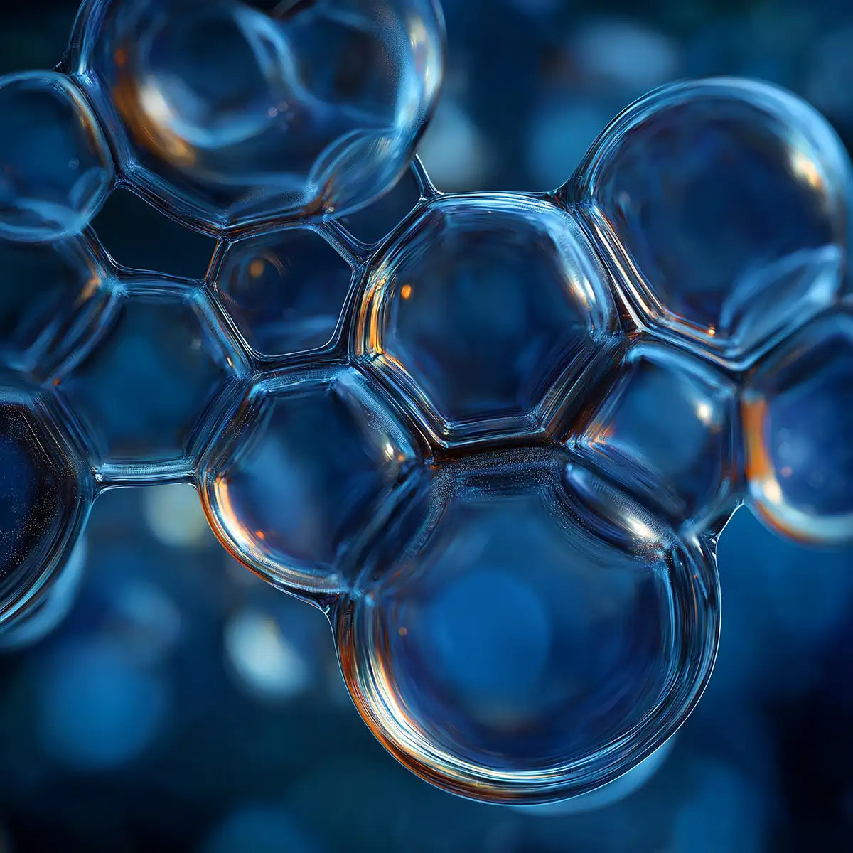 Clean coolant bubbles forming a clear stable foam structure in blue light