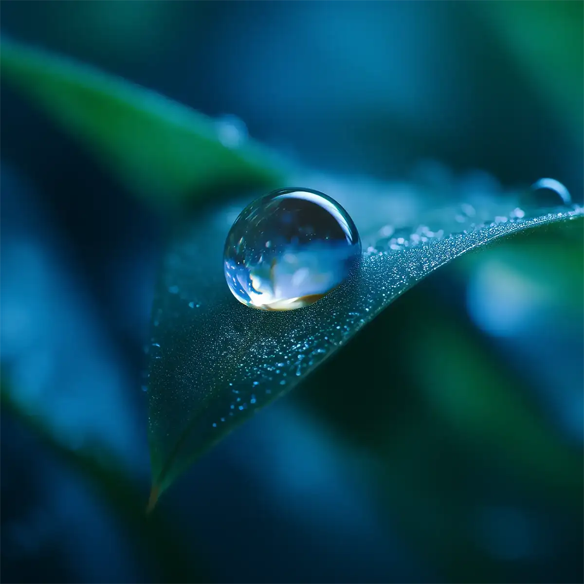 Oemeta eco engineered coolant droplet on a leaf symbolizing clean machining performance sump stability and sustainable metalworking fluids