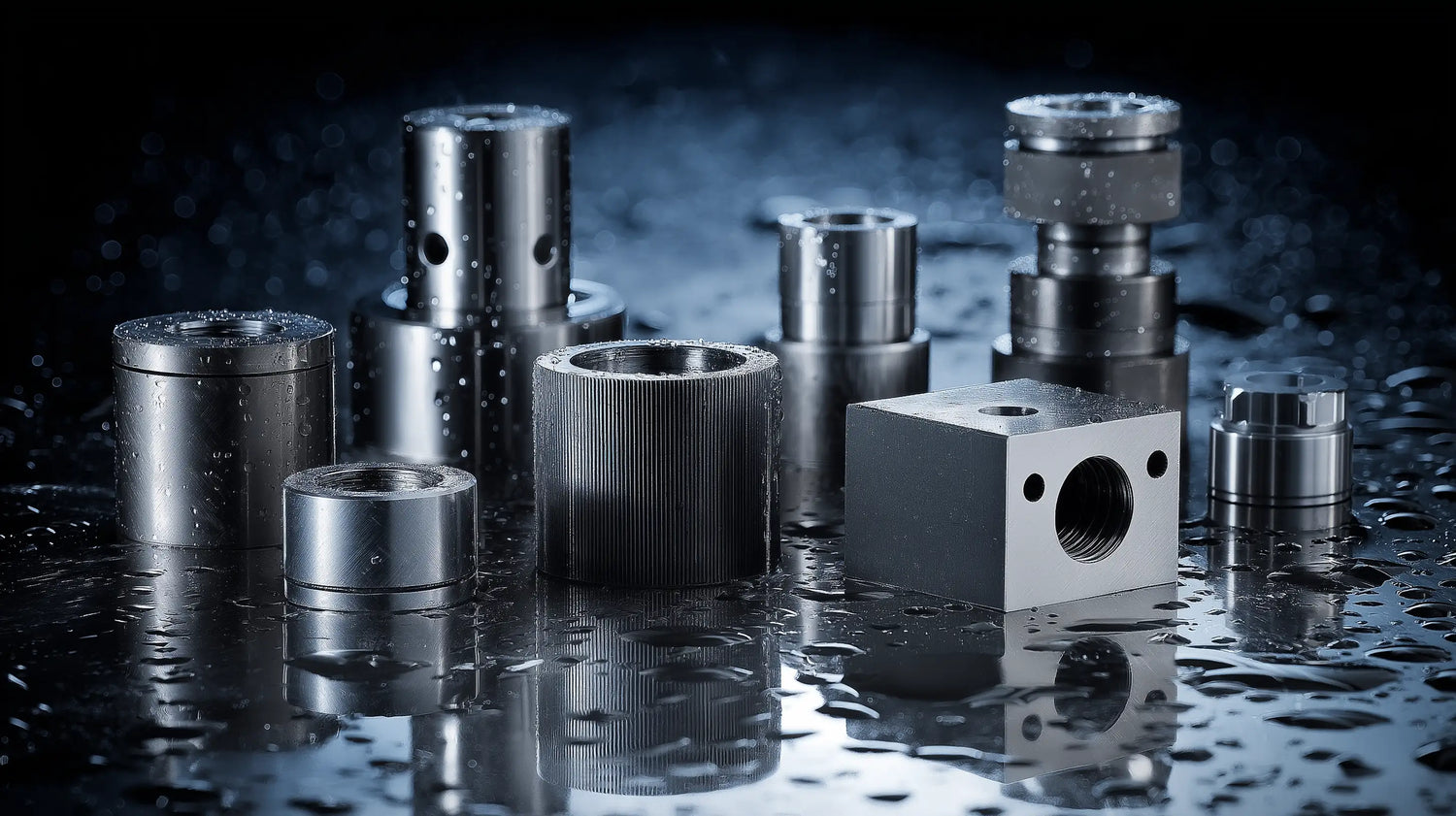 Tech Tool and Oemeta aluminum and steel machining parts with coolant in a clean industrial setting
