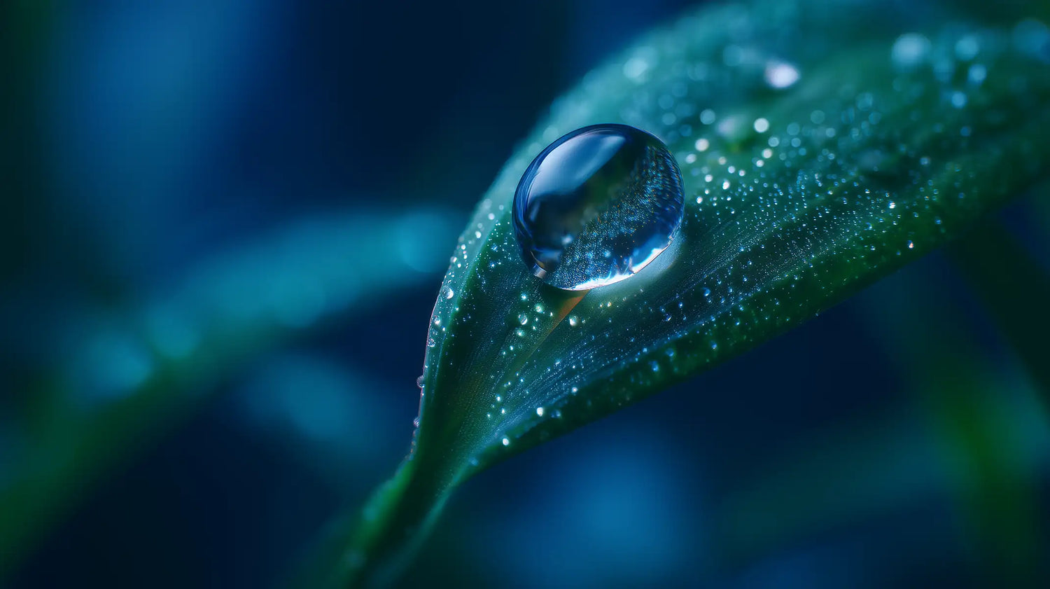 Clean water droplet on a green leaf symbolizing Oemeta eco coolant and Tech Tool commitment to safer sustainable machining