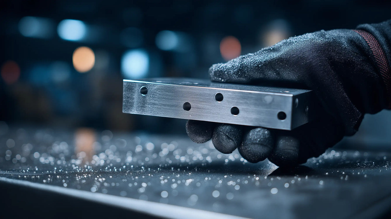 Tech Tool and Oemeta coolant skin irritation prevention with gloved hand holding an aerospace part