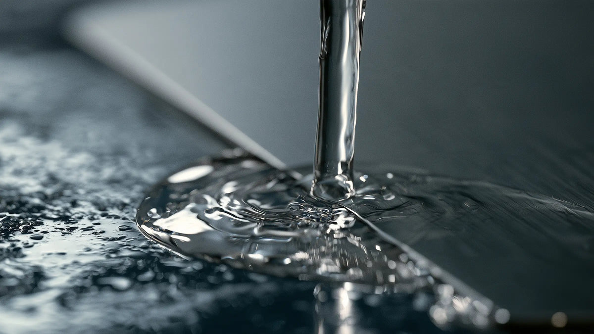 Clear fluid stream on metal illustrating Tech Tool Oemeta grinding delivery guidance