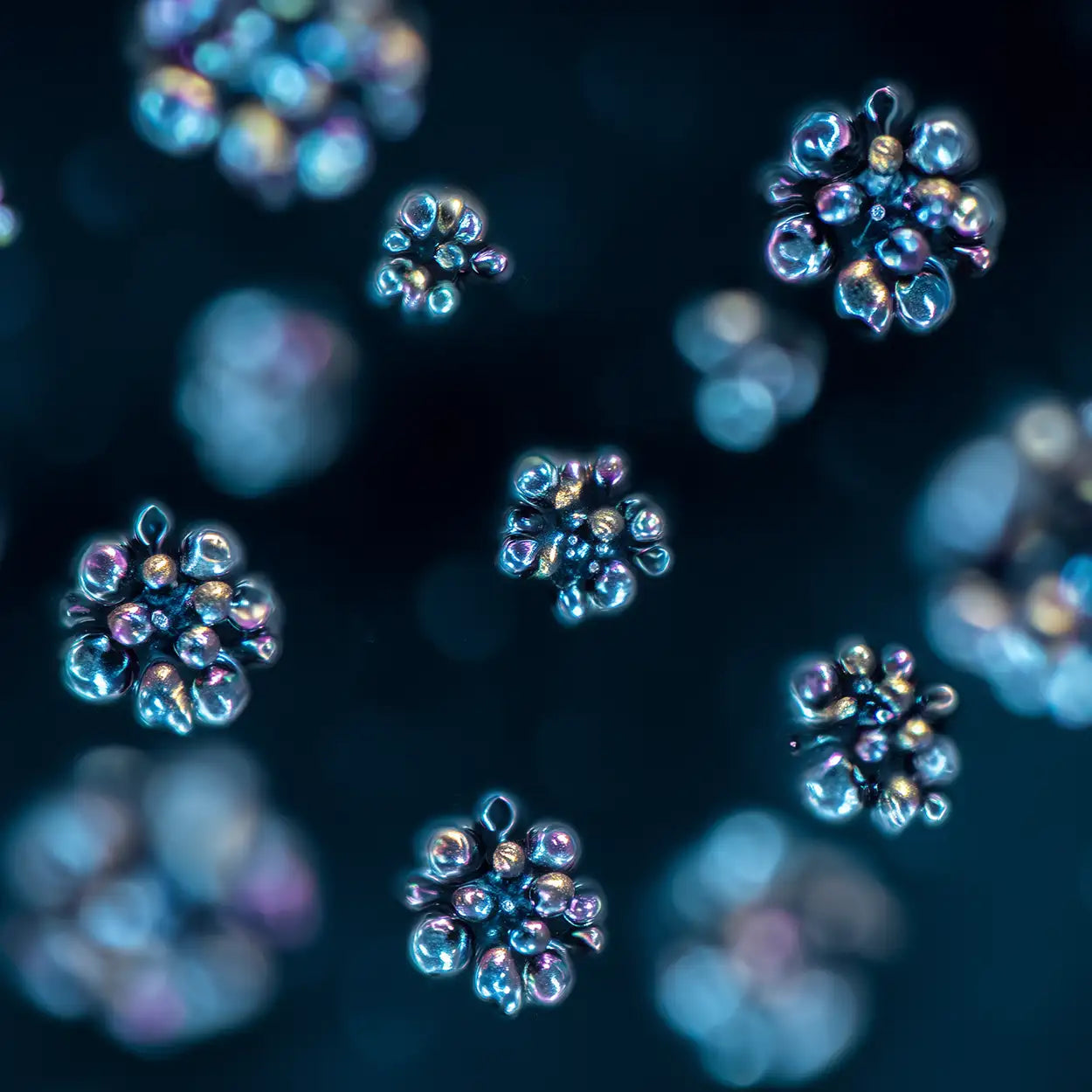 Oemeta Hycut ester fluid droplets forming crystal like clusters showing multifunction coolant and lubricant performance for clean efficient and streamlined machining processes
