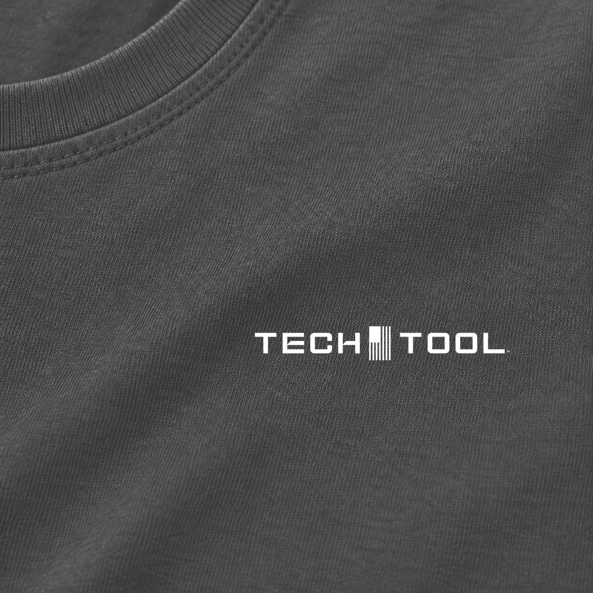 Tech Tool Core T-Shirt, level left-chest logo close-up showing cotton jersey and neckline | Color: Heavy Metal
