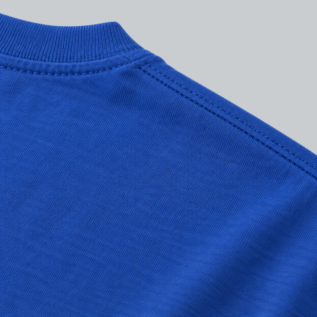 Premium Unisex Tech Tool Core T-Shirt, back construction macro showing crew neckline, shoulder stitching and cotton jersey | Color: Royal Blue