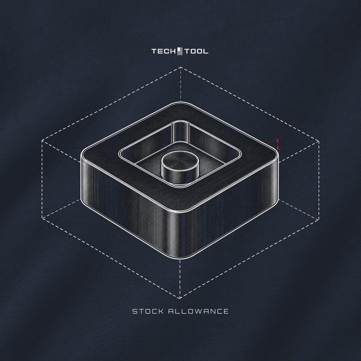 Stock Allowance Pullover Hoodie, back detail showing wireframe stock cube illustration and fabric texture (simulated detail)