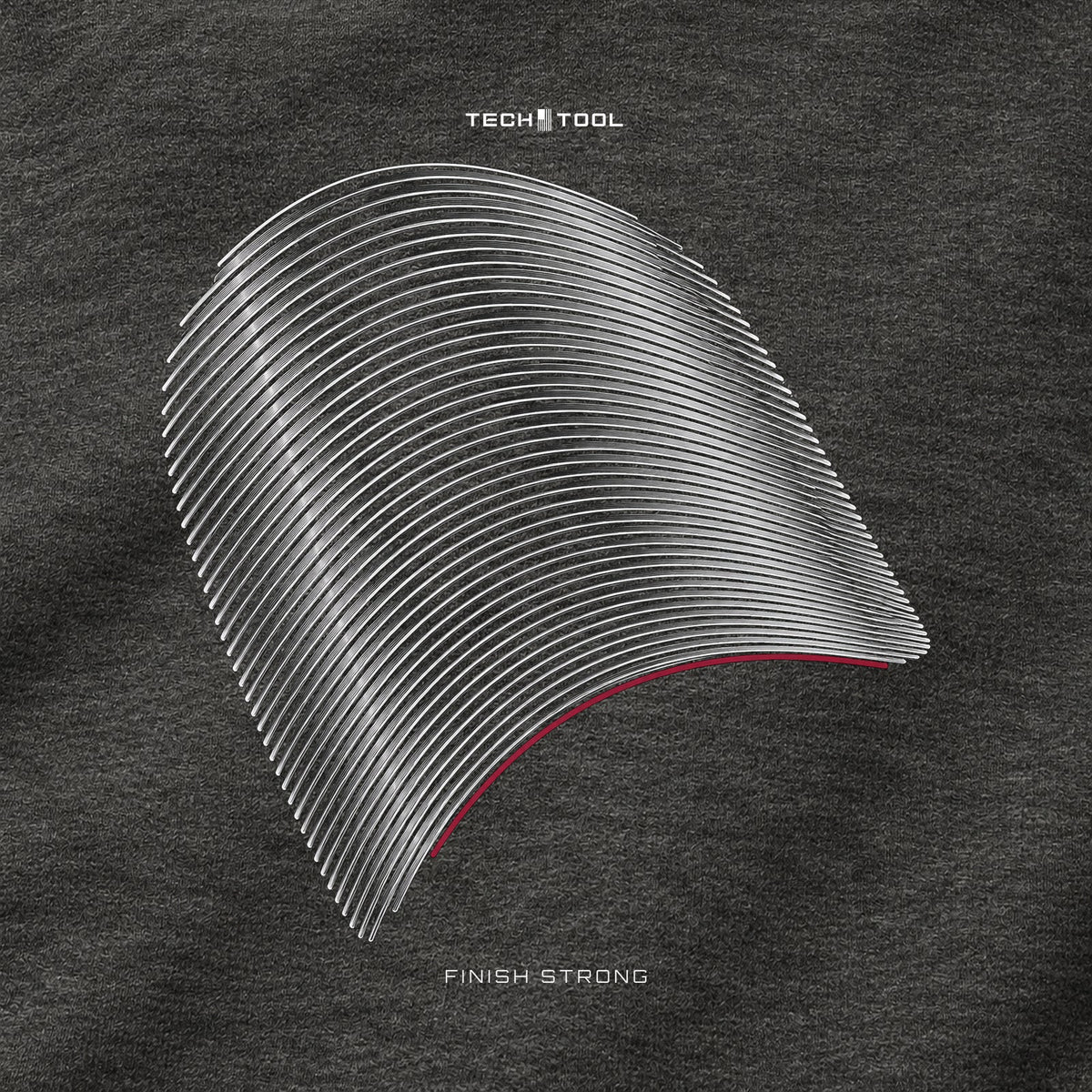 Finish Strong Pullover Hoodie in Charcoal Heather, etched back-artwork detail on heathered fabric (simulated detail)