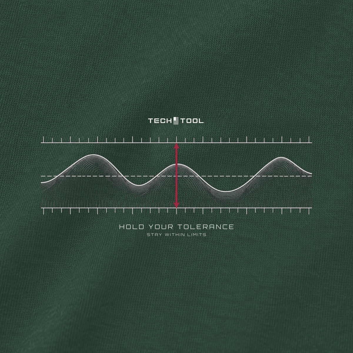 Hold Your Tolerance T-Shirt, back detail showing tolerance waveform illustration and fabric texture (simulated detail)