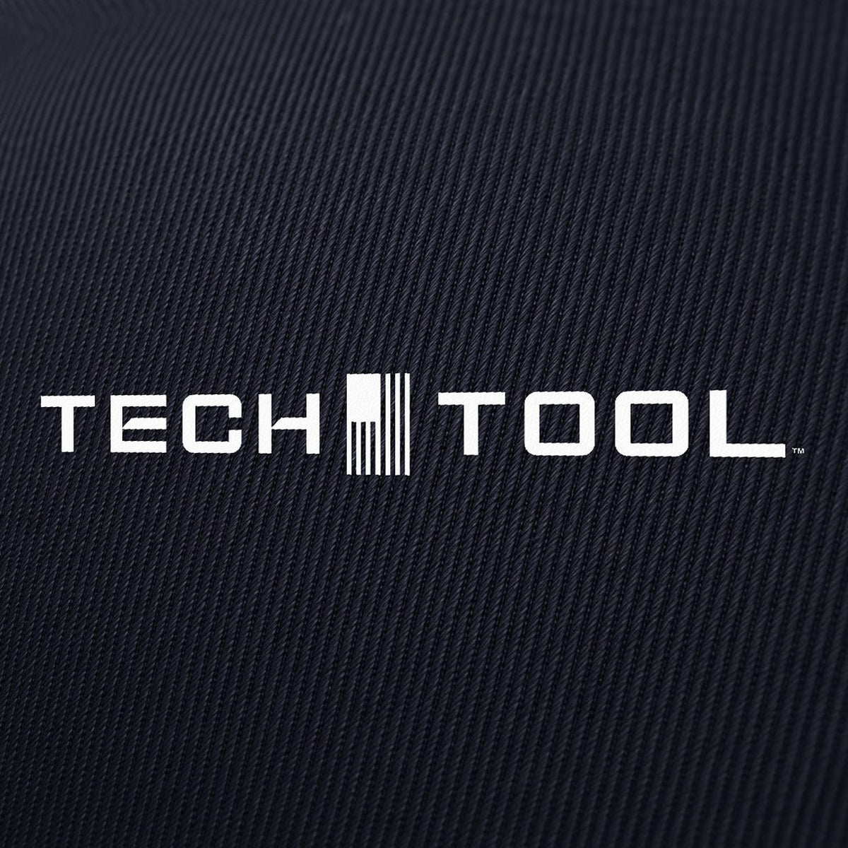 Tech Tool Core Frame Cap, level centered close-up of full Tech Tool logo on matching cotton twill | Color: Navy