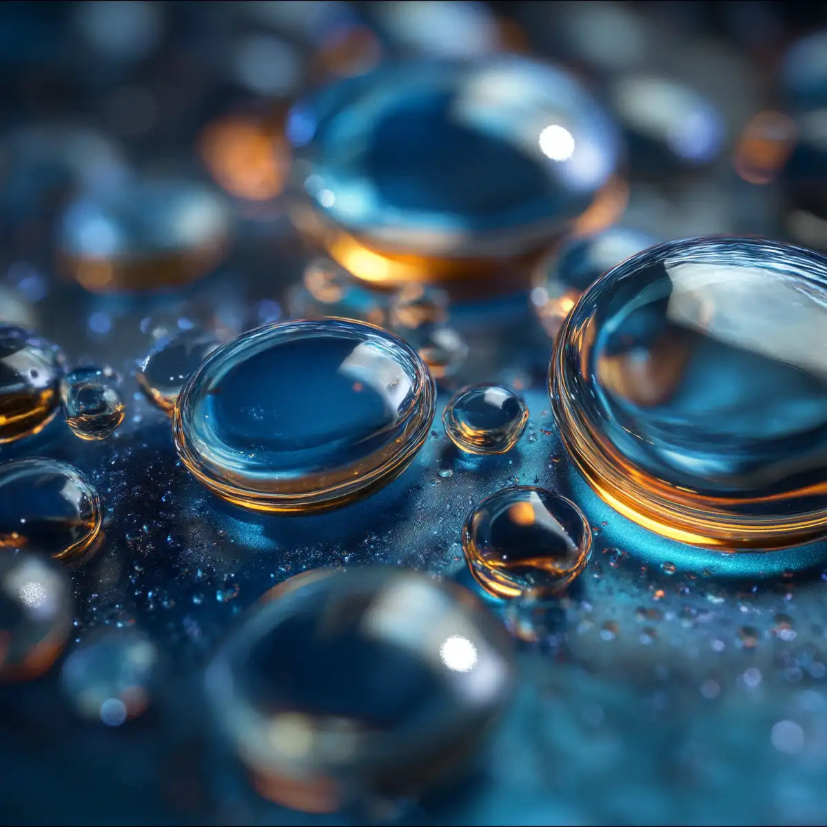 Oemeta AW 32 hydraulic oil shown in a high clarity macro of clean stable lubrication droplets highlighting ISO VG 32 anti wear performance for machine tool hydraulics