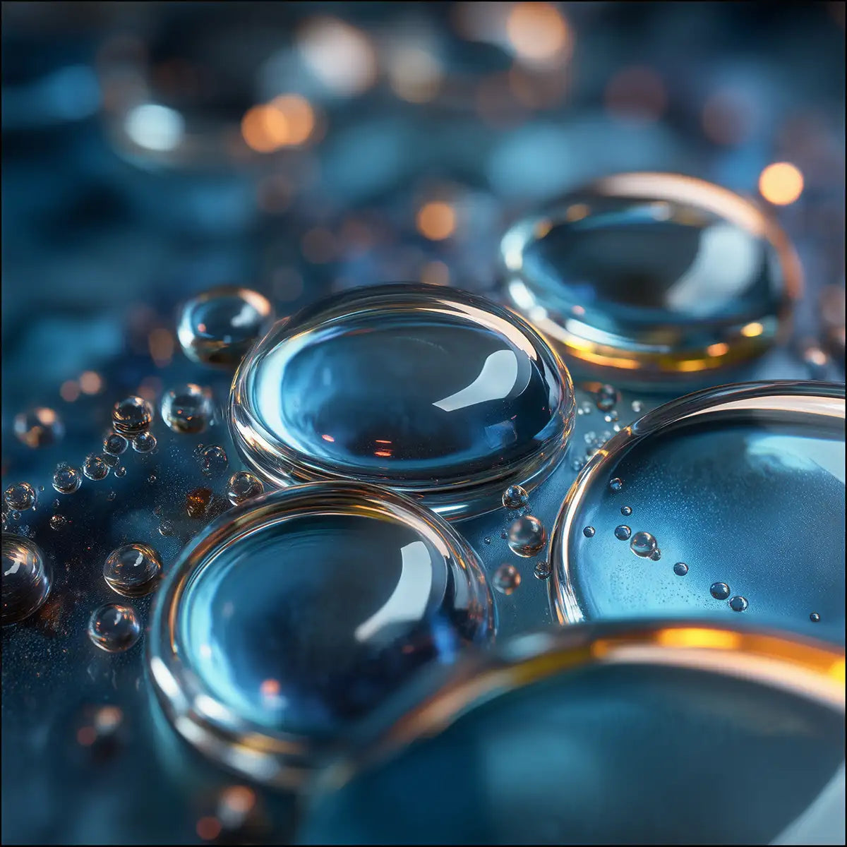 Oemeta AW 68 hydraulic oil macro showing clear stable lubrication droplets highlighting ISO VG 68 anti-wear performance for machine tool hydraulics supplied by Tech Tool