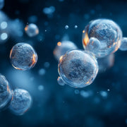 Oemeta ADDI PROX EP extreme pressure additive shown as clear micro bubble spheres on a blue coolant surface used by Tech Tool for boosting water soluble coolants and improving EP performance while reducing yellow metal compatibility