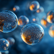 Oemeta ADDI PROX LT corrosion inhibitor additive shown as clear micro bubble spheres on a blue coolant surface used by Tech Tool for water miscible cutting fluids and long lasting corrosion protection
