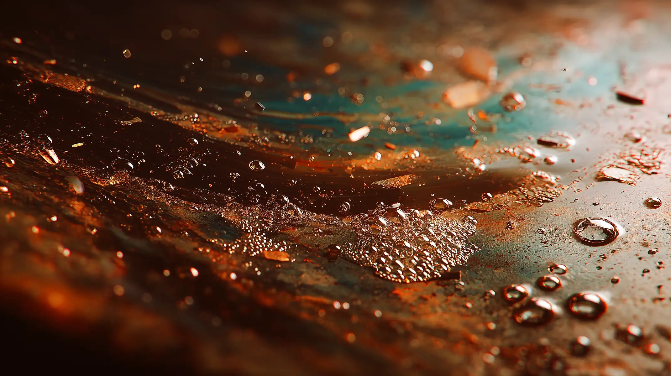 Dirty coolant sump with rust debris trapped oil and heavy contamination