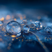 Close up of Oemeta ADDITIV ET 1 1 additive on a blue coolant surface showing detailed micro droplet clarity used by Tech Tool for the Hycut coolant system