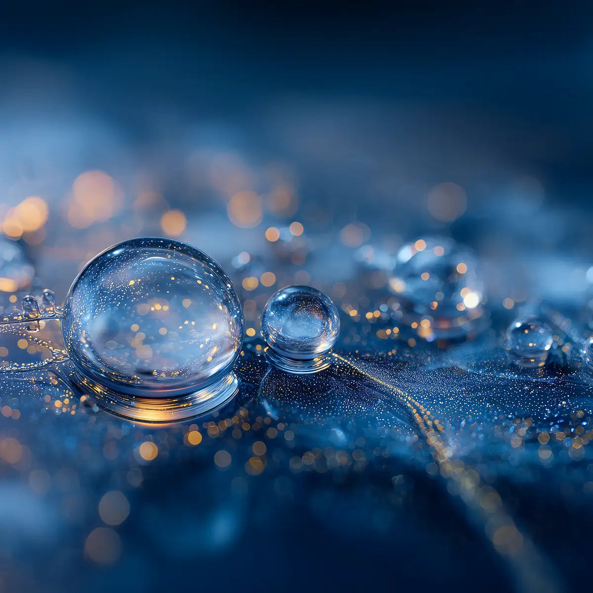 Close up of Oemeta ADDITIV ET 1 1 additive on a blue coolant surface showing detailed micro droplet clarity used by Tech Tool for the Hycut coolant system