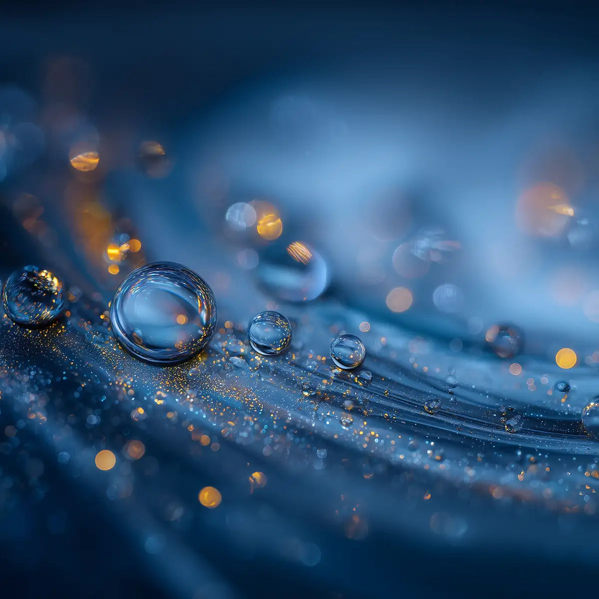 Close up of Oemeta ADDITIV MG additive on a blue coolant surface with crisp micro droplet detail used by Tech Tool for the Hycut coolant system including magnesium safe performance