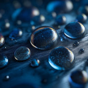 Oemeta HYTAP tapping fluid macro image with deep blue high viscosity droplets on metal showcasing EP additives lubricity and clean heavy duty tapping performance