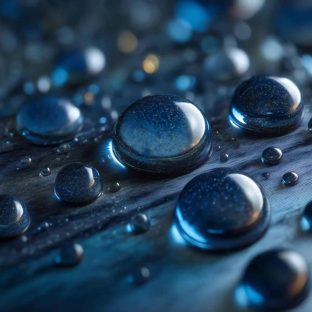 Oemeta HYTAP 12 tapping fluid shown on a blue coolant surface with clear micro droplet detail used by Tech Tool for small diameter holes blind holes and high lubricity tapping performance