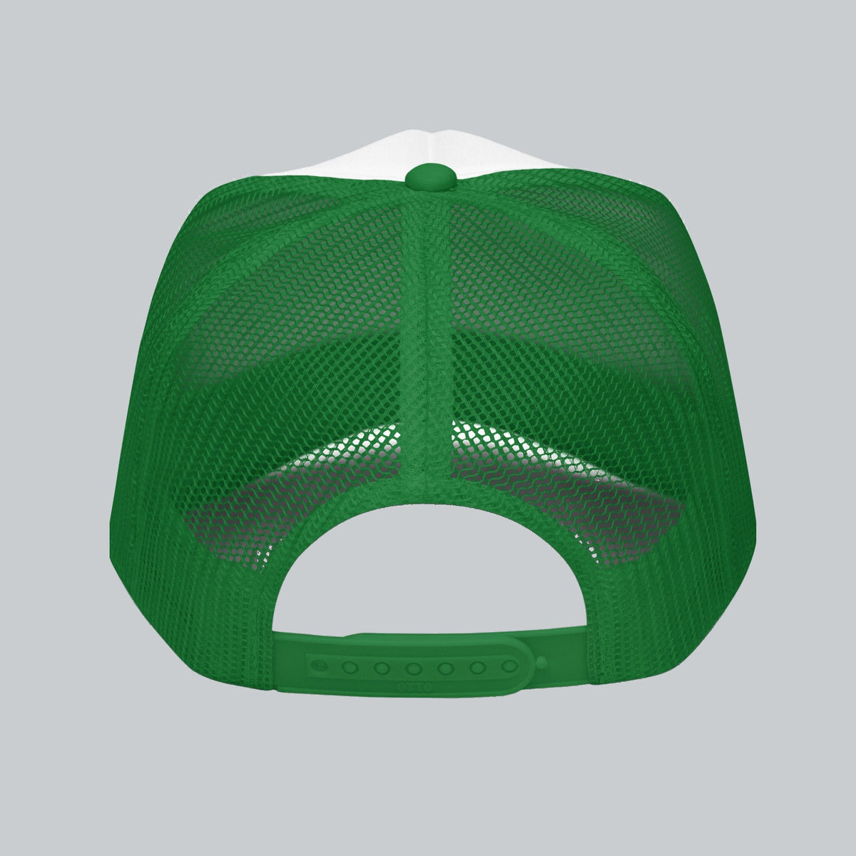 Never a Dull Moment Trucker Hat, back view showing mesh panels and adjustable snap closure | Color: Fairway (Kelly Green / White)