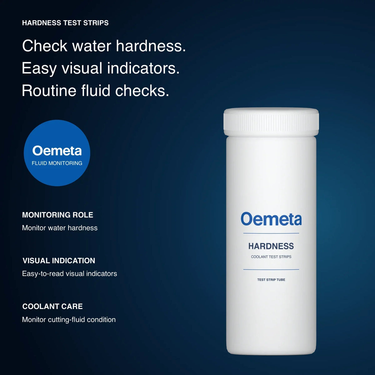 Oemeta hardness test strip tube with water hardness monitoring and visual indication features