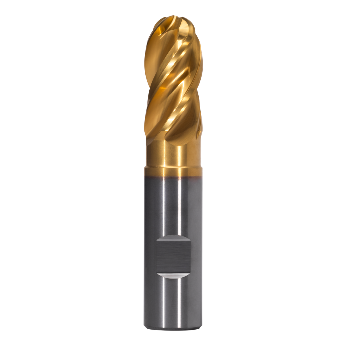 Kennametal GOmill PRO ball nose necked end mill with Weldon shank — manufacturer photograph of material 7231277; representative family image, exact configuration dimensions vary.