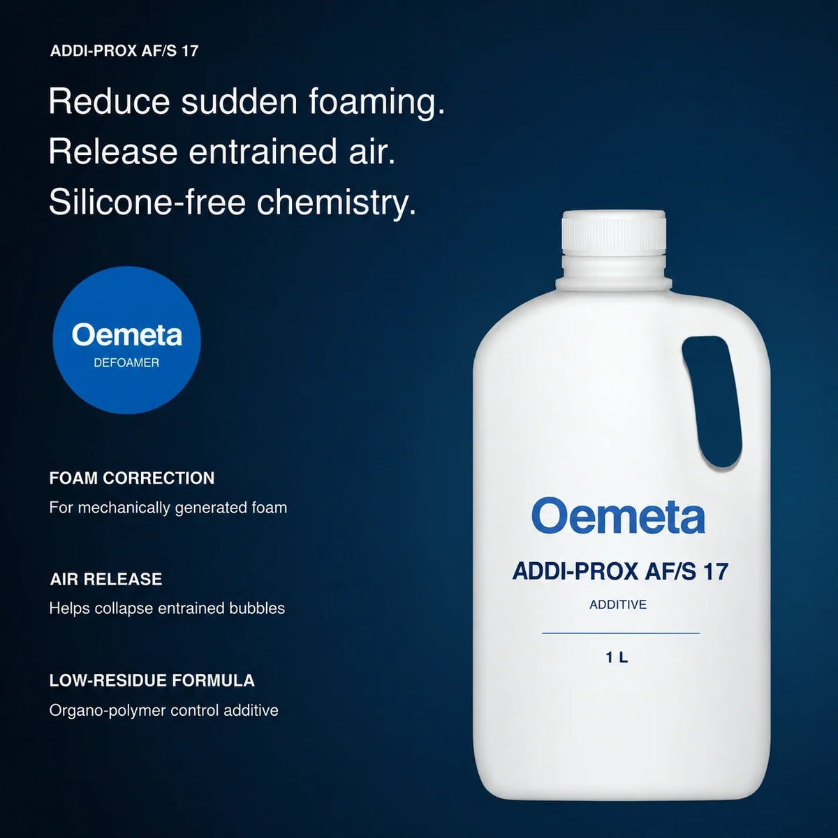 Oemeta ADDI-PROX AF/S 17 1 L bottle with foam correction, air release and low-residue formula information