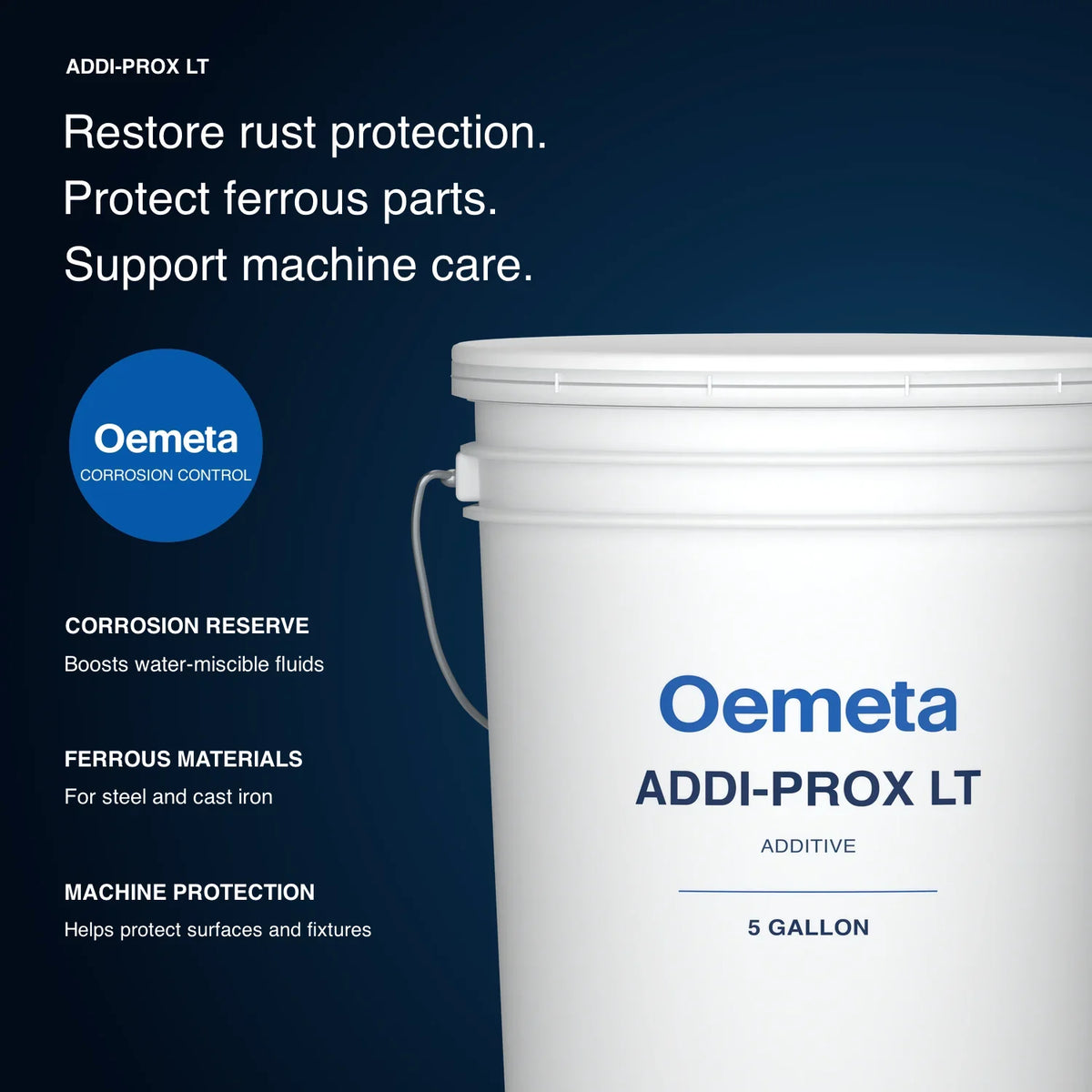 Oemeta ADDI-PROX LT pail with corrosion reserve, ferrous materials, machine protection information