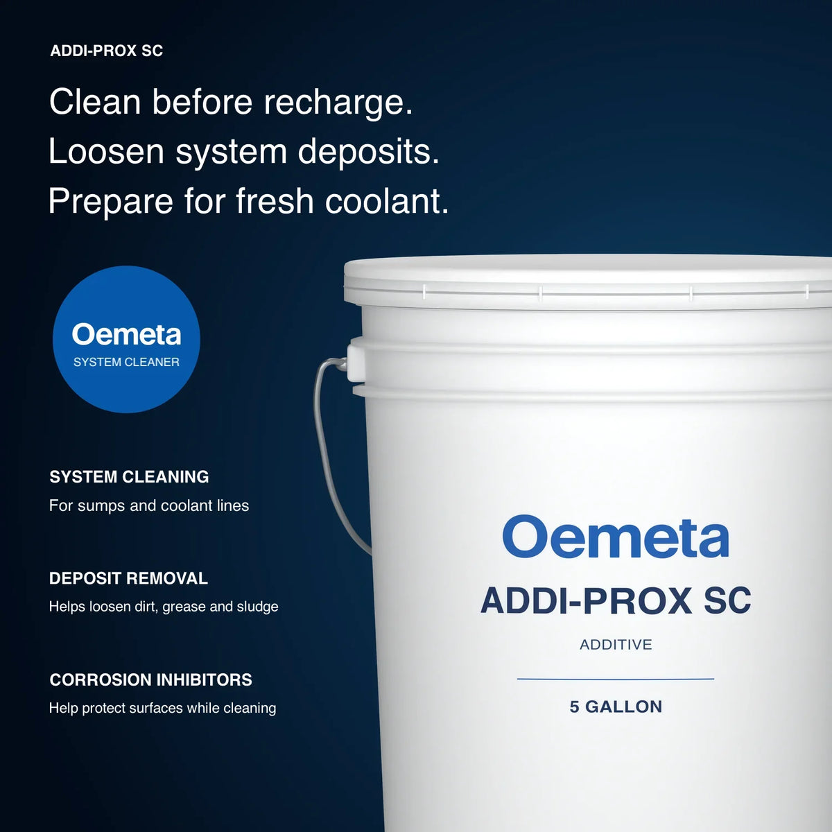 Oemeta ADDI-PROX SC pail with system cleaning, deposit removal, corrosion inhibitors information