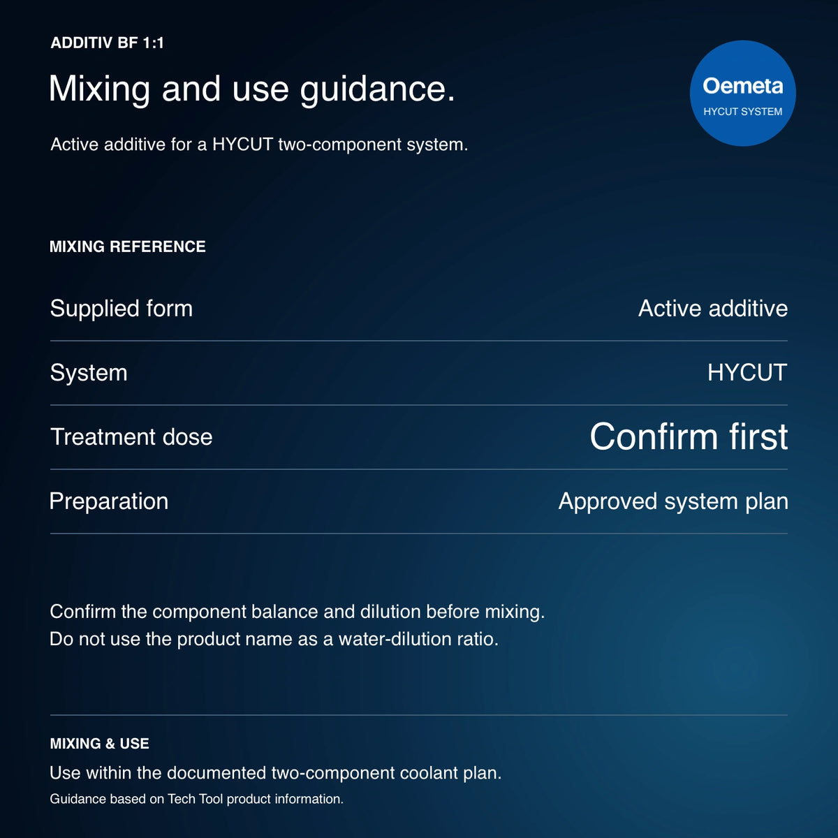 Oemeta ADDITIV BF 1:1 mixing and use guidance