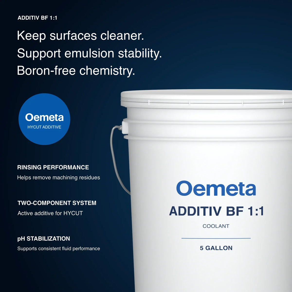 Oemeta ADDITIV BF 1:1 pail with rinsing performance, two-component system, ph stabilization information