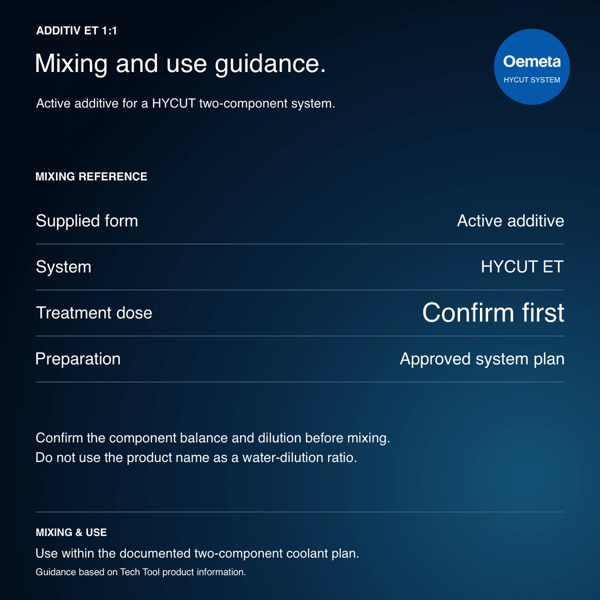 Oemeta ADDITIV ET 1:1 mixing and use guidance