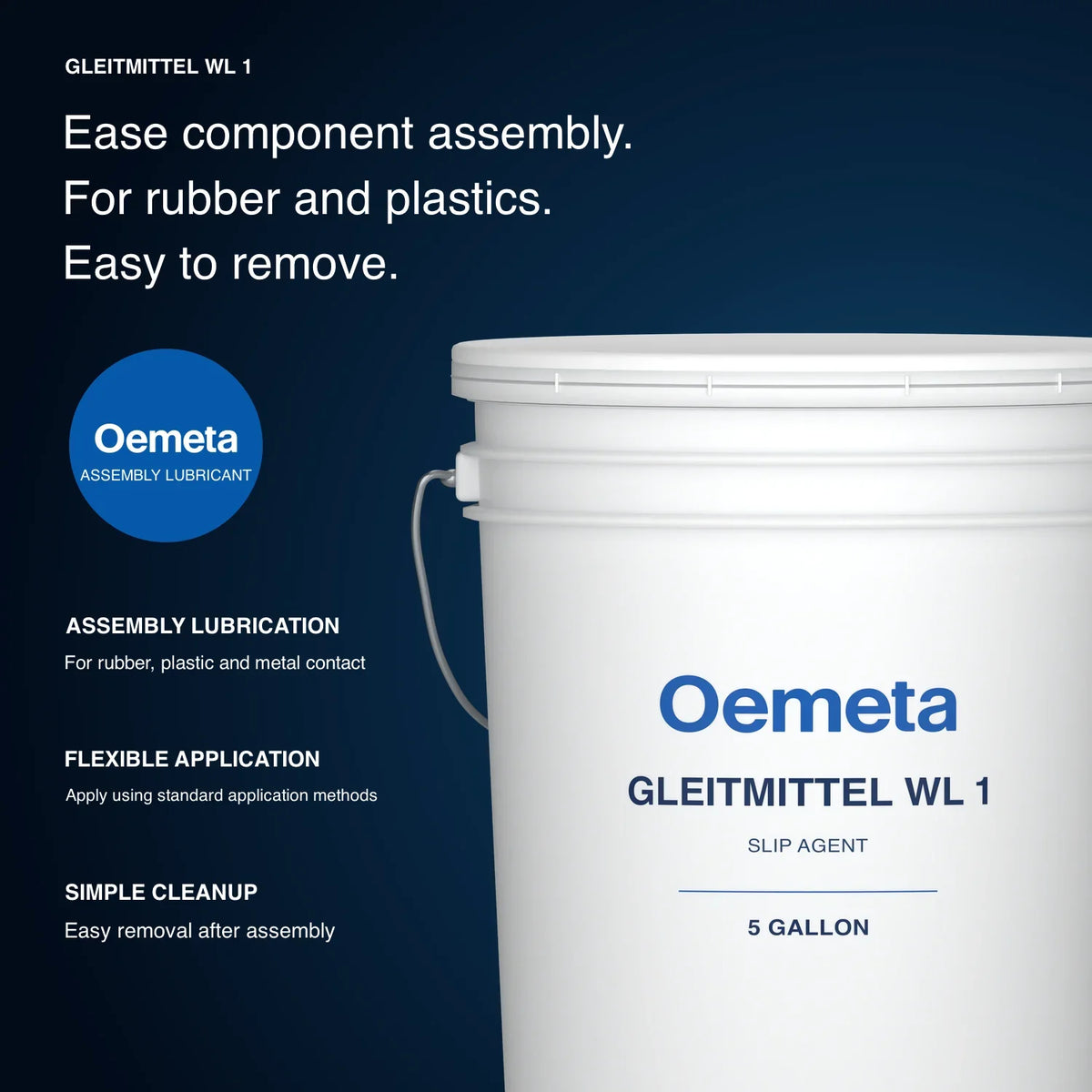 Oemeta GLEITMITTEL WL 1 assembly lubricant pail with rubber, plastic and metal lubrication and easy-removal benefits