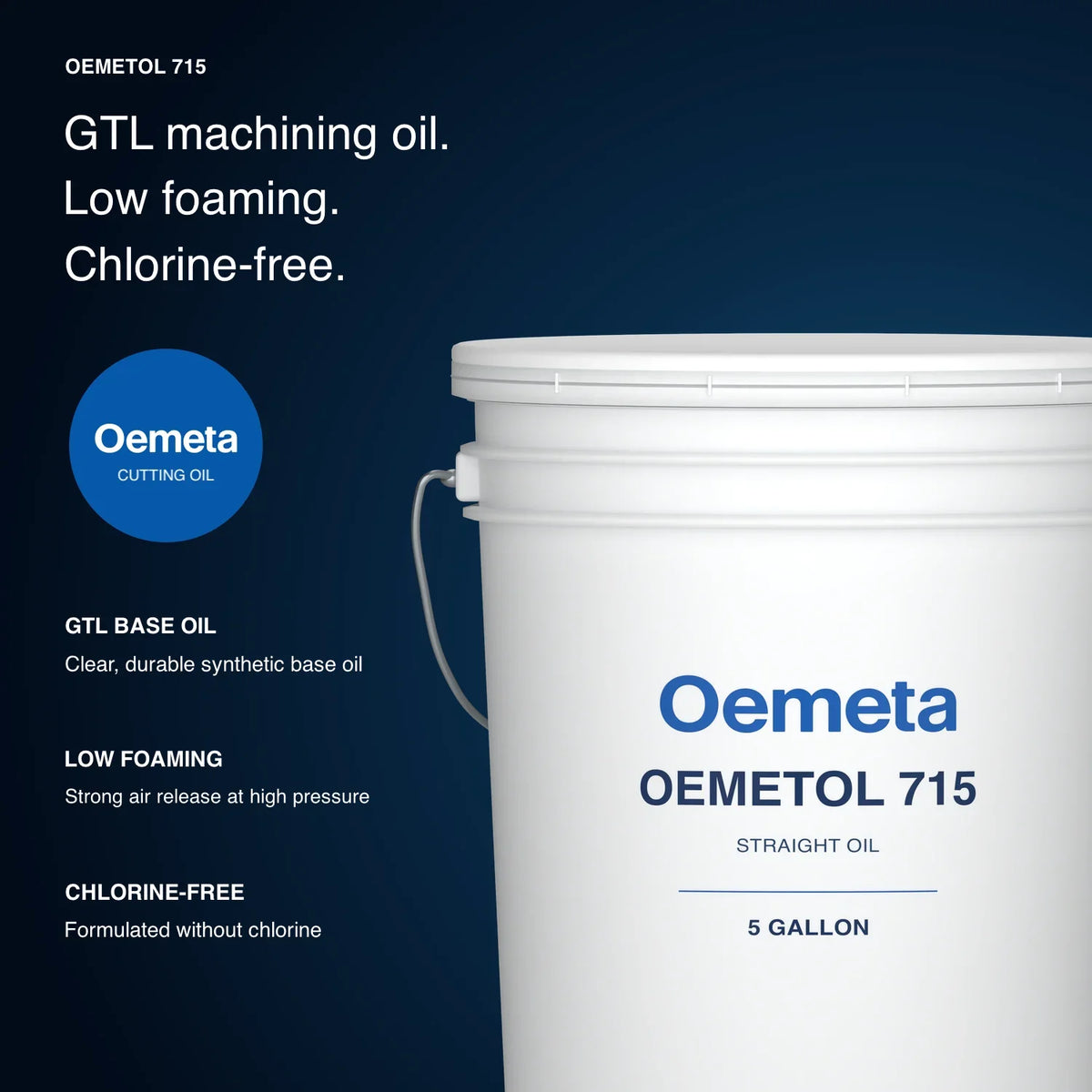 Oemeta OEMETOL 715 cutting oil benefits: GTL base oil, low foaming at high pressure and chlorine-free formulation