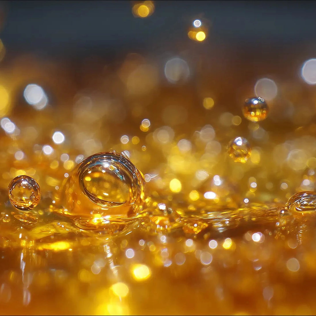 Clean bright coolant droplets in a macro scene representing Oemeta high lubricity strong film strength and extended tool life for machining