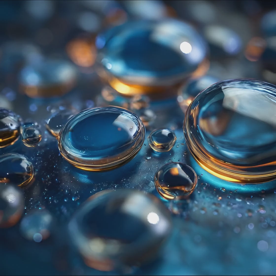 Load video: Fluid dynamic close up of Oemeta AW 32 hydraulic oil showing clear anti wear film strength and stable droplet movement demonstrating smooth machine tool hydraulic performance