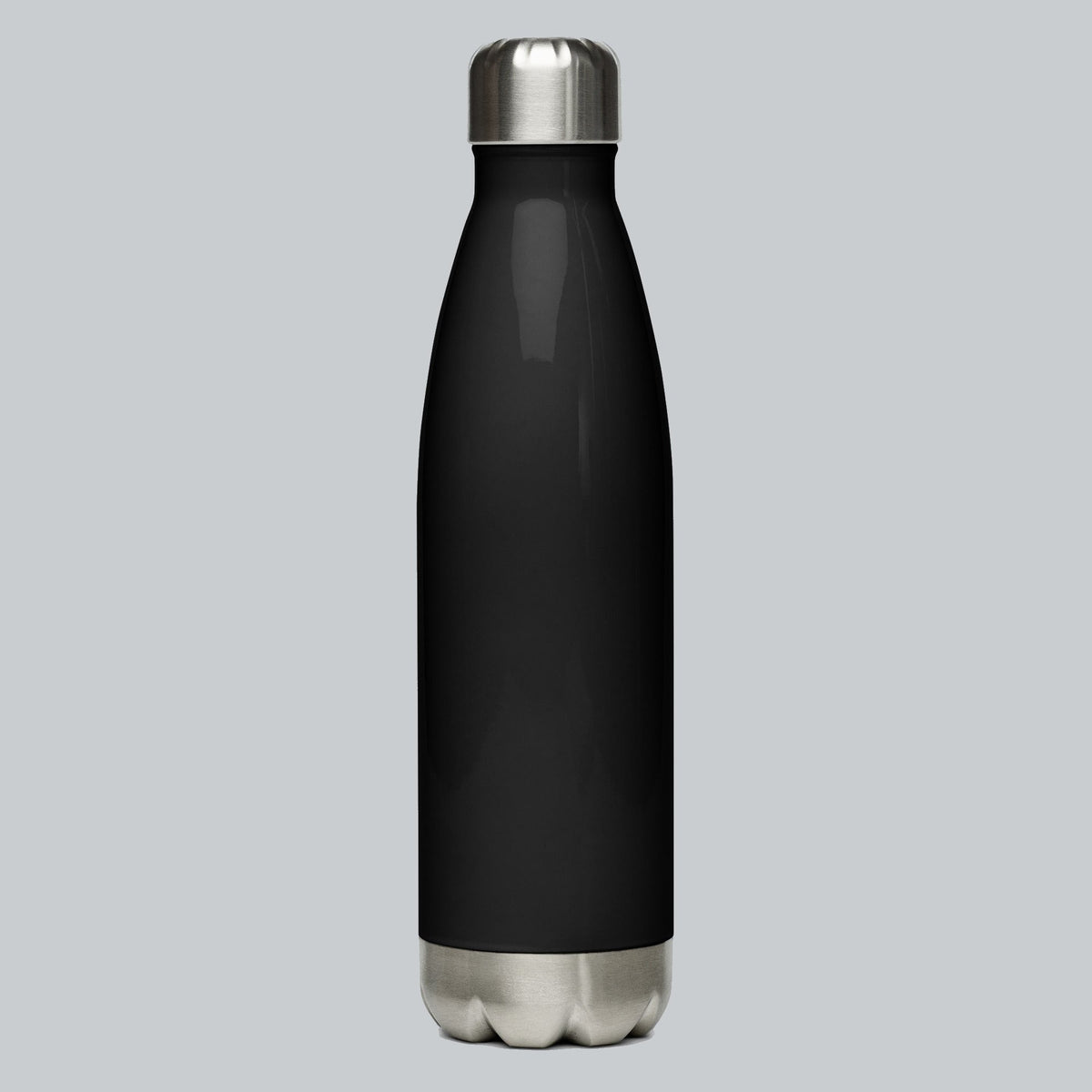 Stainless Steel Water Bottle, back view showing bottle profile and screw-top lid | Color: Black