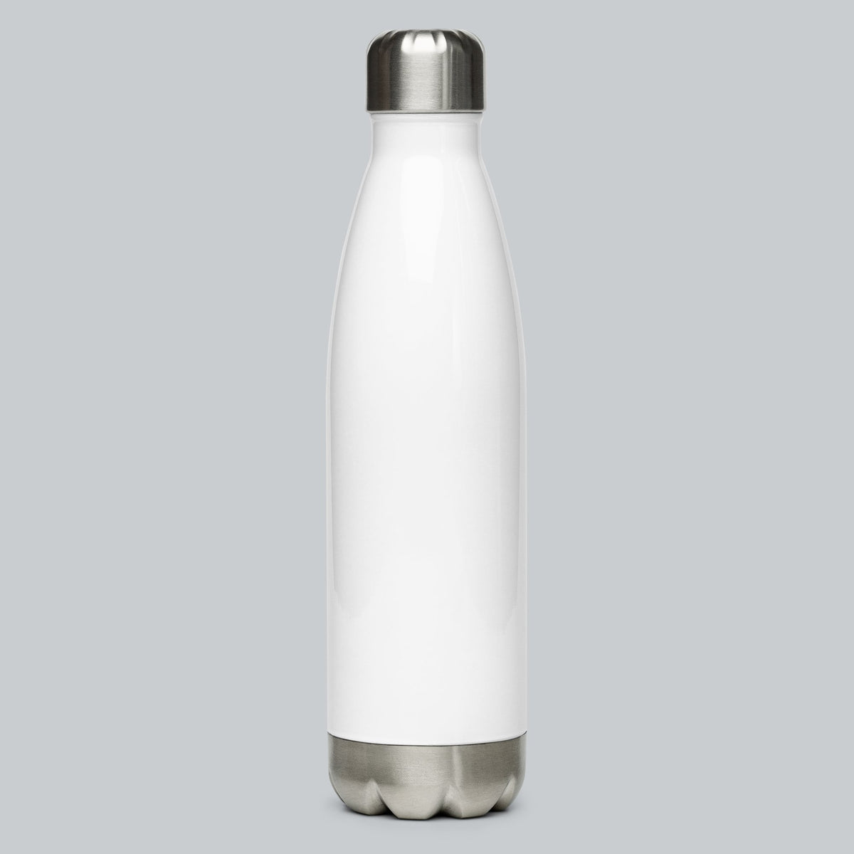 Stainless Steel Water Bottle, back view showing bottle profile and screw-top lid | Color: White