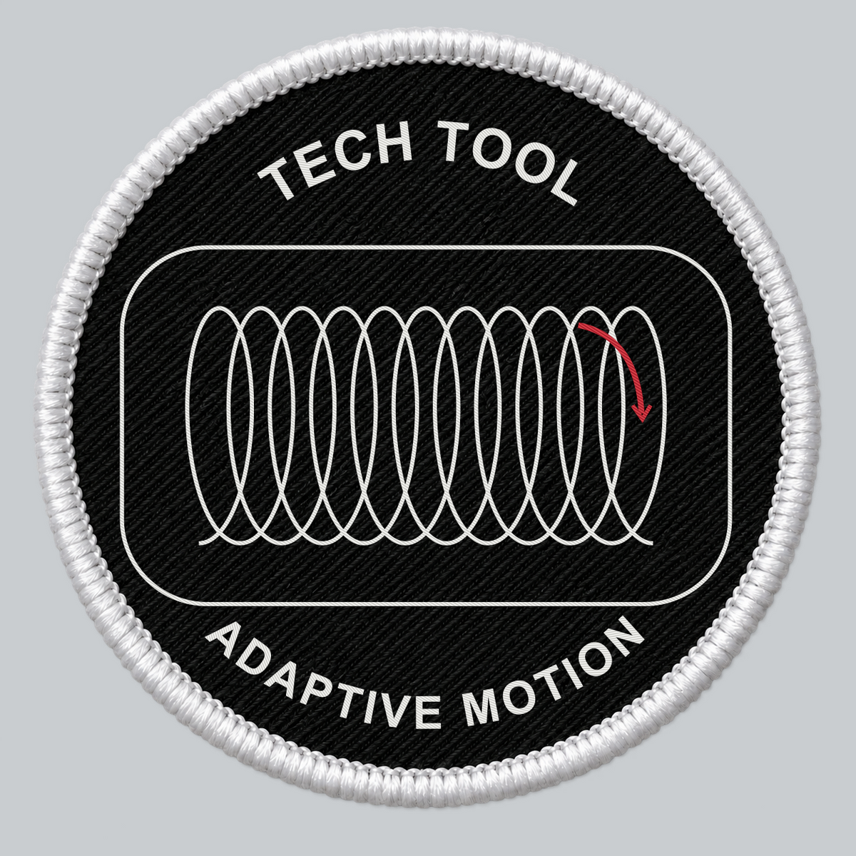 Tech Tool Adaptive Motion 3-inch circular embroidered patch, front artwork mockup | Design: Adaptive Motion