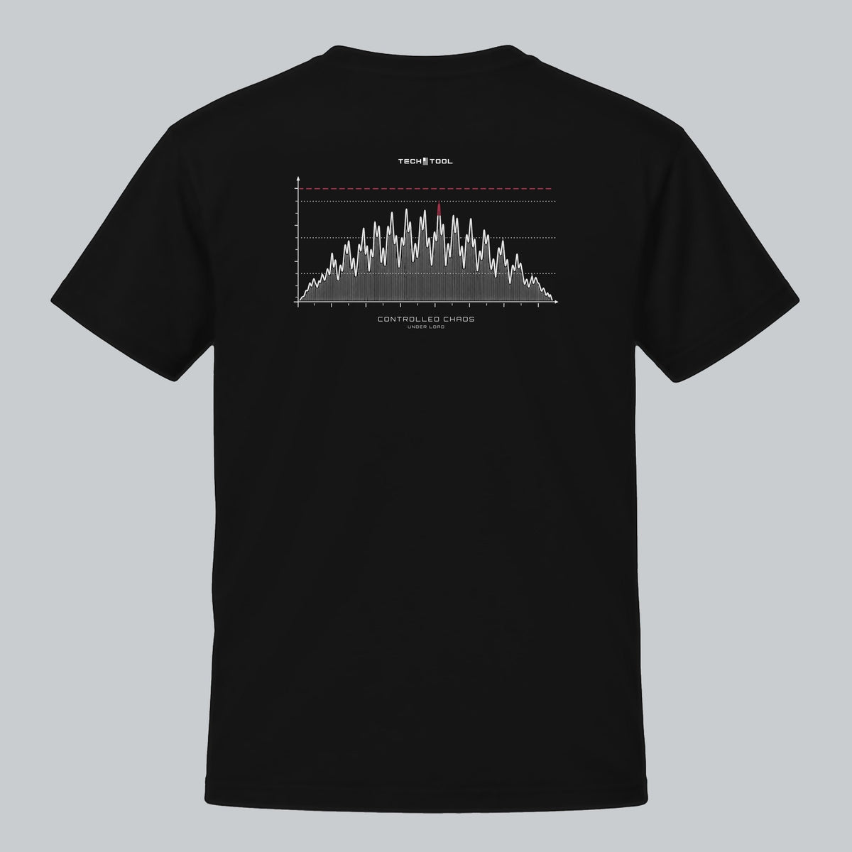 Controlled Chaos — Under Load T-Shirt, back view showing machining load graph