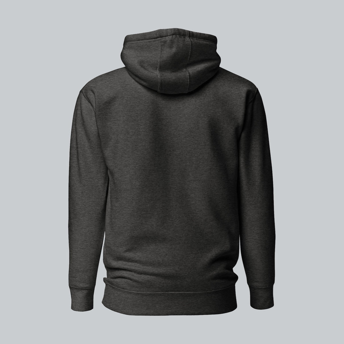 Tech Tool Core Pullover Hoodie, back view showing plain back and hood | Color: Charcoal Heather