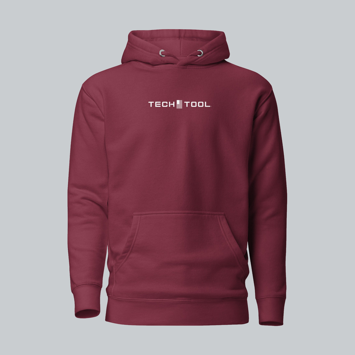 Tech Tool Core Pullover Hoodie, front view showing Tech Tool chest logo | Color: Pomegranate