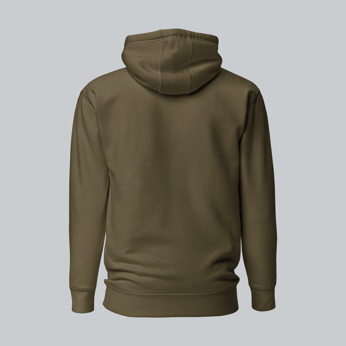 Tech Tool Core Pullover Hoodie, back view showing plain back and hood | Color: Military Green