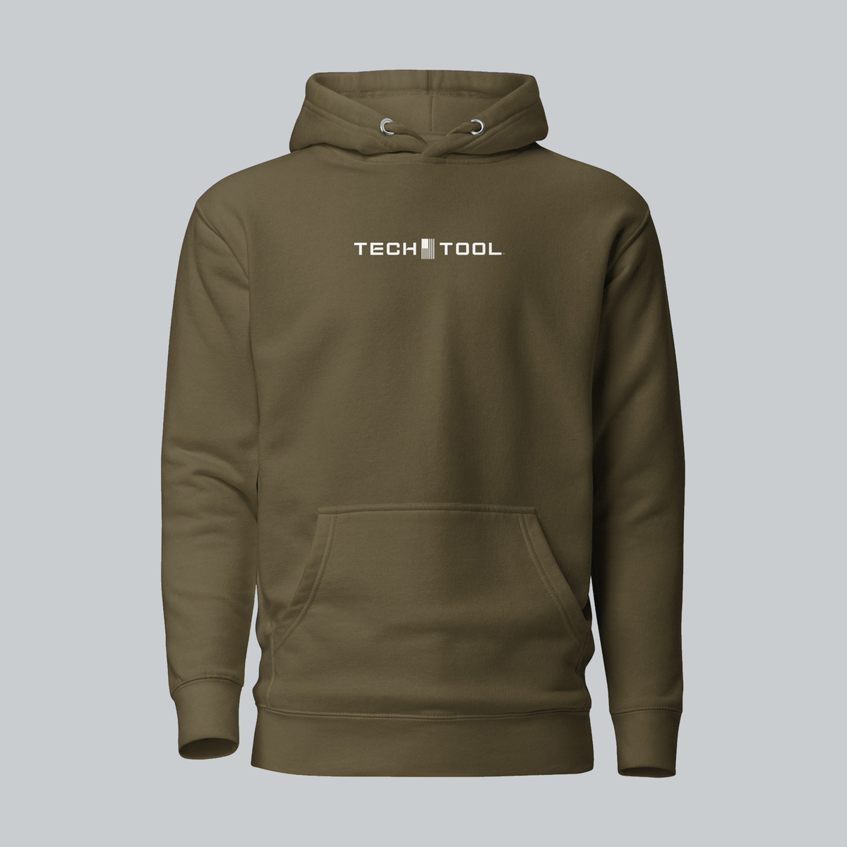 Tech Tool Core Pullover Hoodie, front view showing Tech Tool chest logo | Color: Military Green