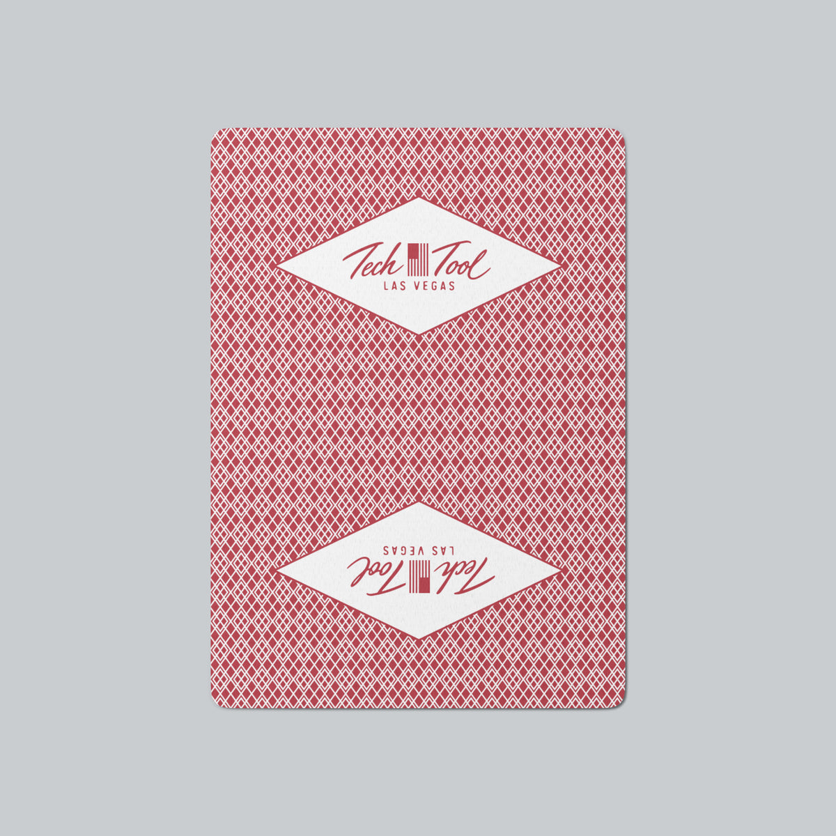 Tech Tool Las Vegas playing cards in red, card-back design with diamond logos and white lattice | Color: Vegas Red