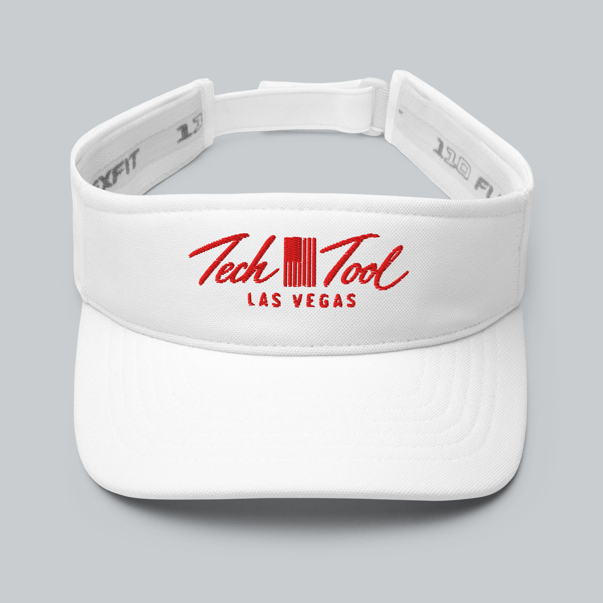 Tech Tool Las Vegas visor in white with red logo, front view | Color: Vegas Red (White / Red Logo)