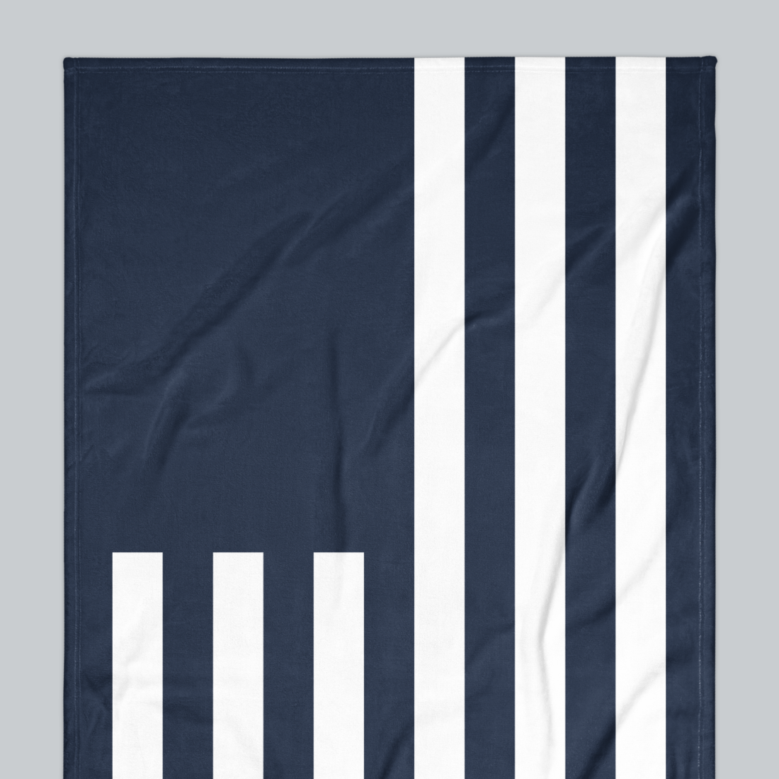 Tech Tool Signature Beach Towel in Navy, upper-left flag and stripe detail | Color: Navy