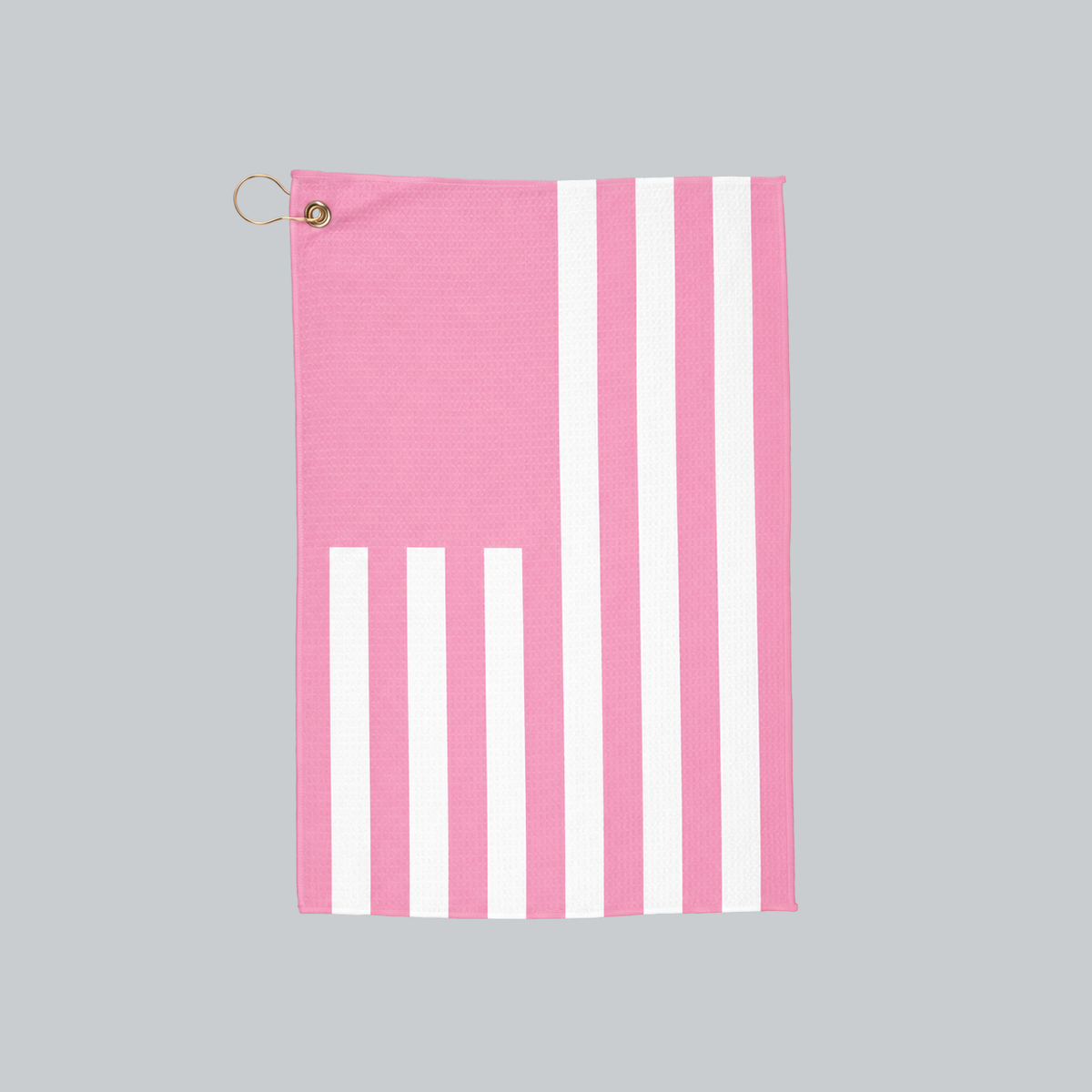 Tech Tool Signature Golf Towel in Barbie Pink, full front flag design with gold hanging ring | Color: Barbie Pink