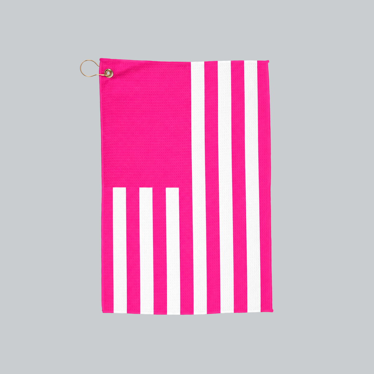 Tech Tool Signature Golf Towel in Hot Pink, full front flag design with gold hanging ring | Color: Hot Pink