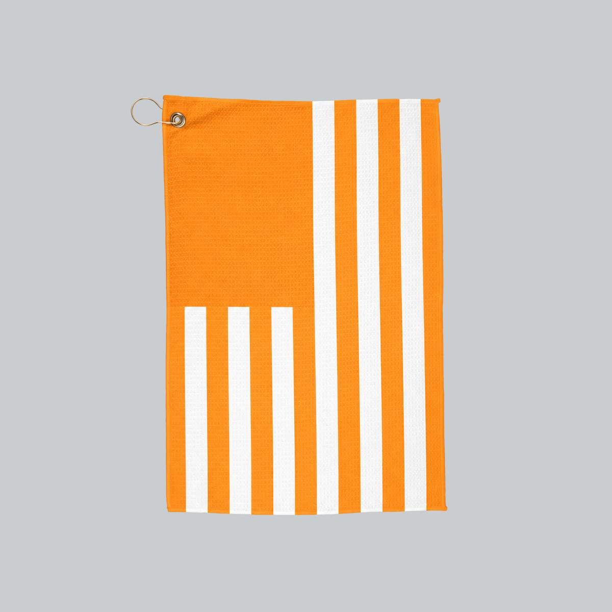 Tech Tool Signature Golf Towel in Mango Orange, full front flag design with gold hanging ring | Color: Mango Orange